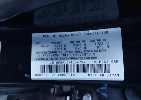 2021 Mazda Mazda3 Premium из США, поврежденный, VIN JM1BPBML3M1334754